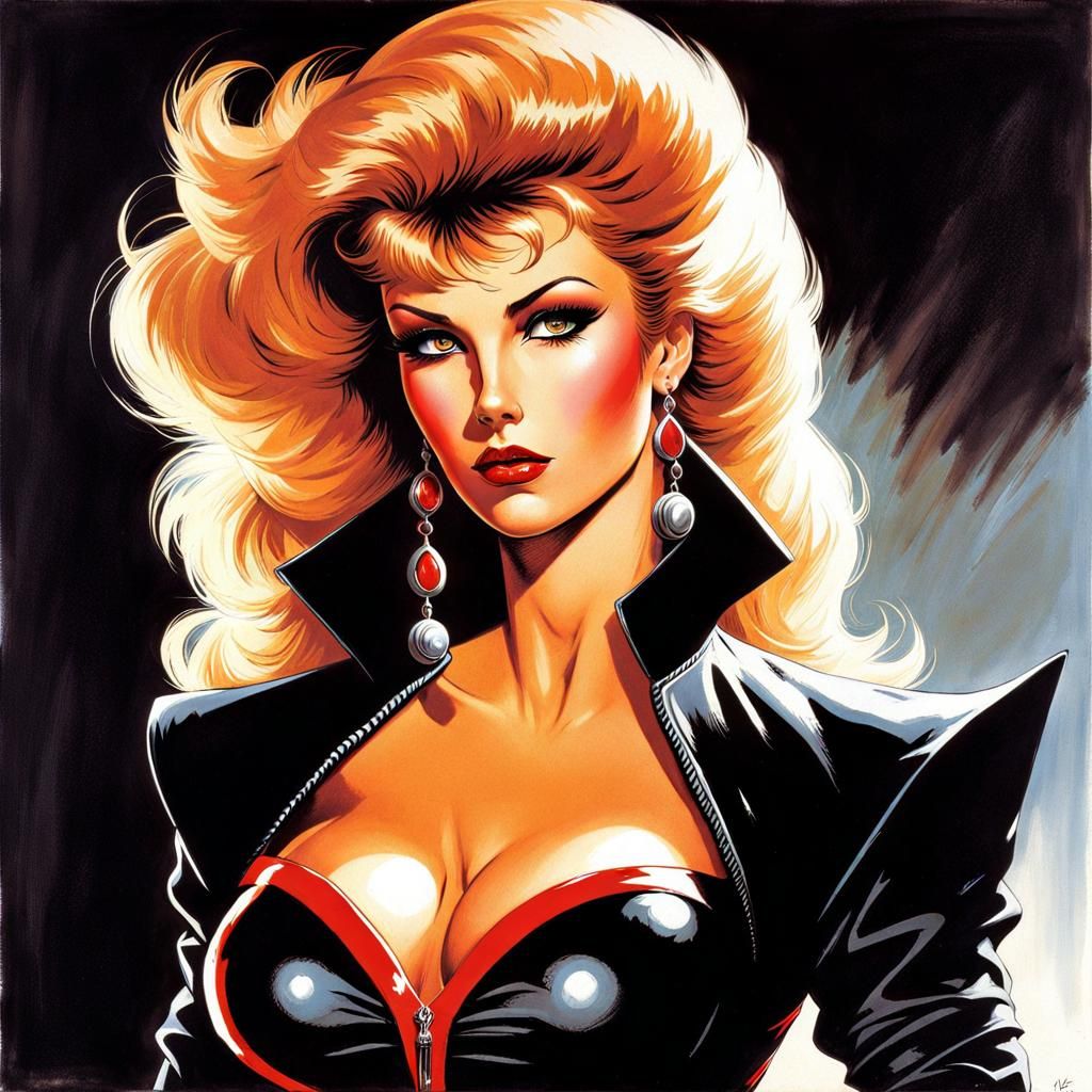 Italian Woman Portrait in 80s Comic Style