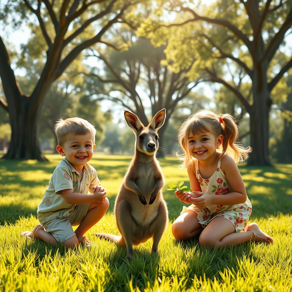 Heartwarming Moment of Children Feeding a Friendly Kangaroo...