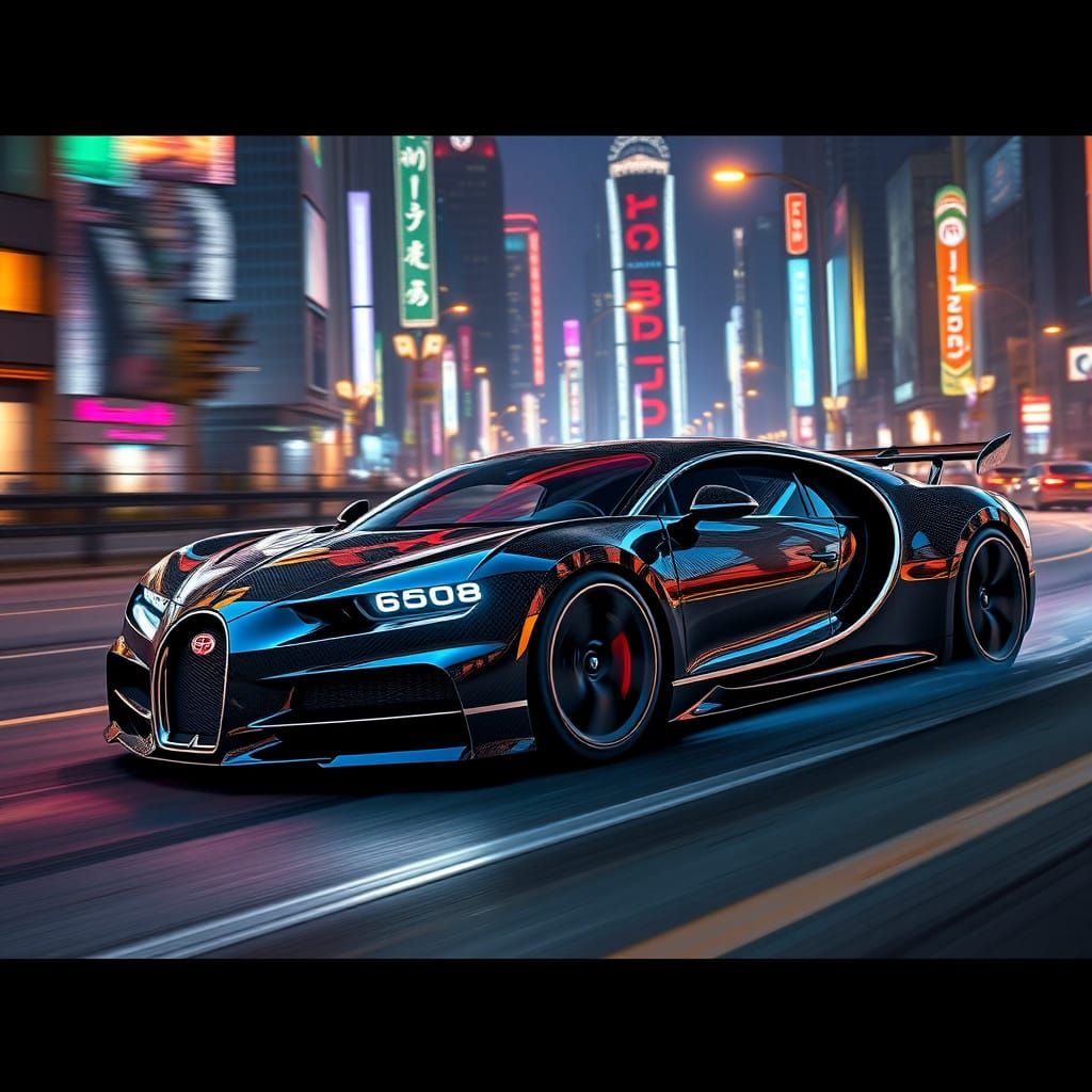 Bugatti Chiron in Neon Cityscape