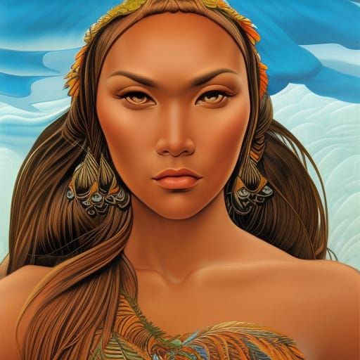 Polynesian Woman Portrait in Renaissance Comic Style