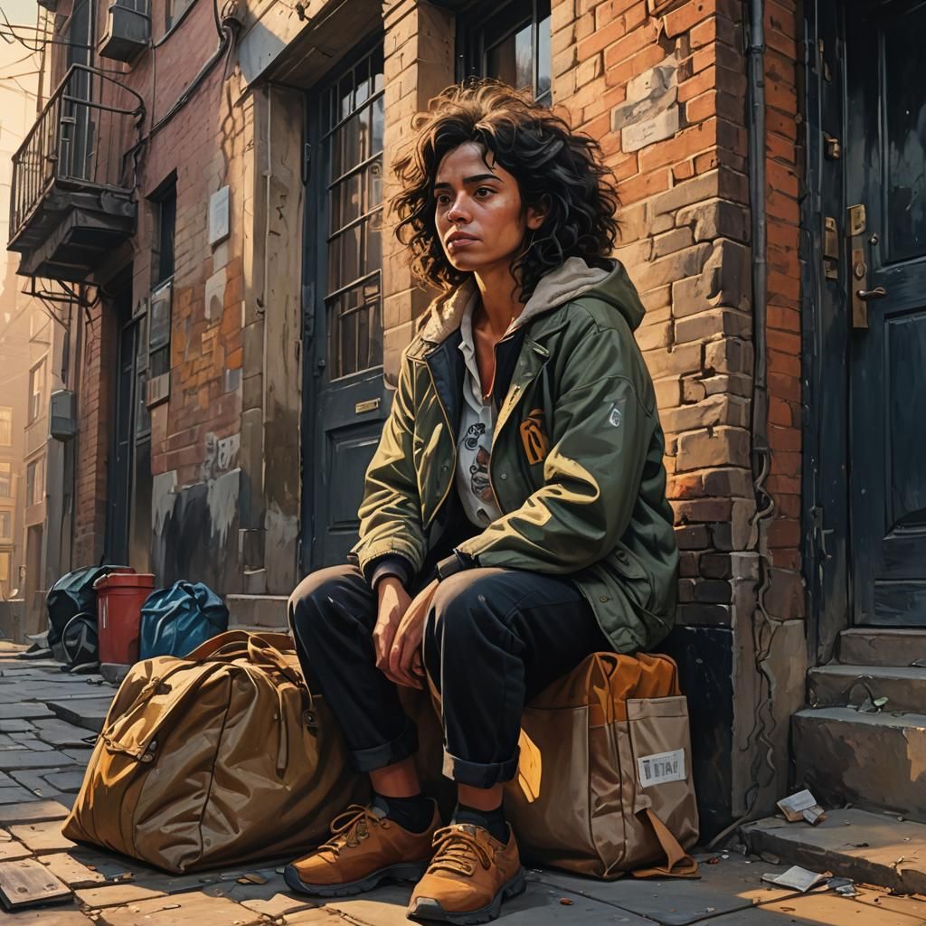 Woman on Stoop: Fantastical Oil Painting Concept Art