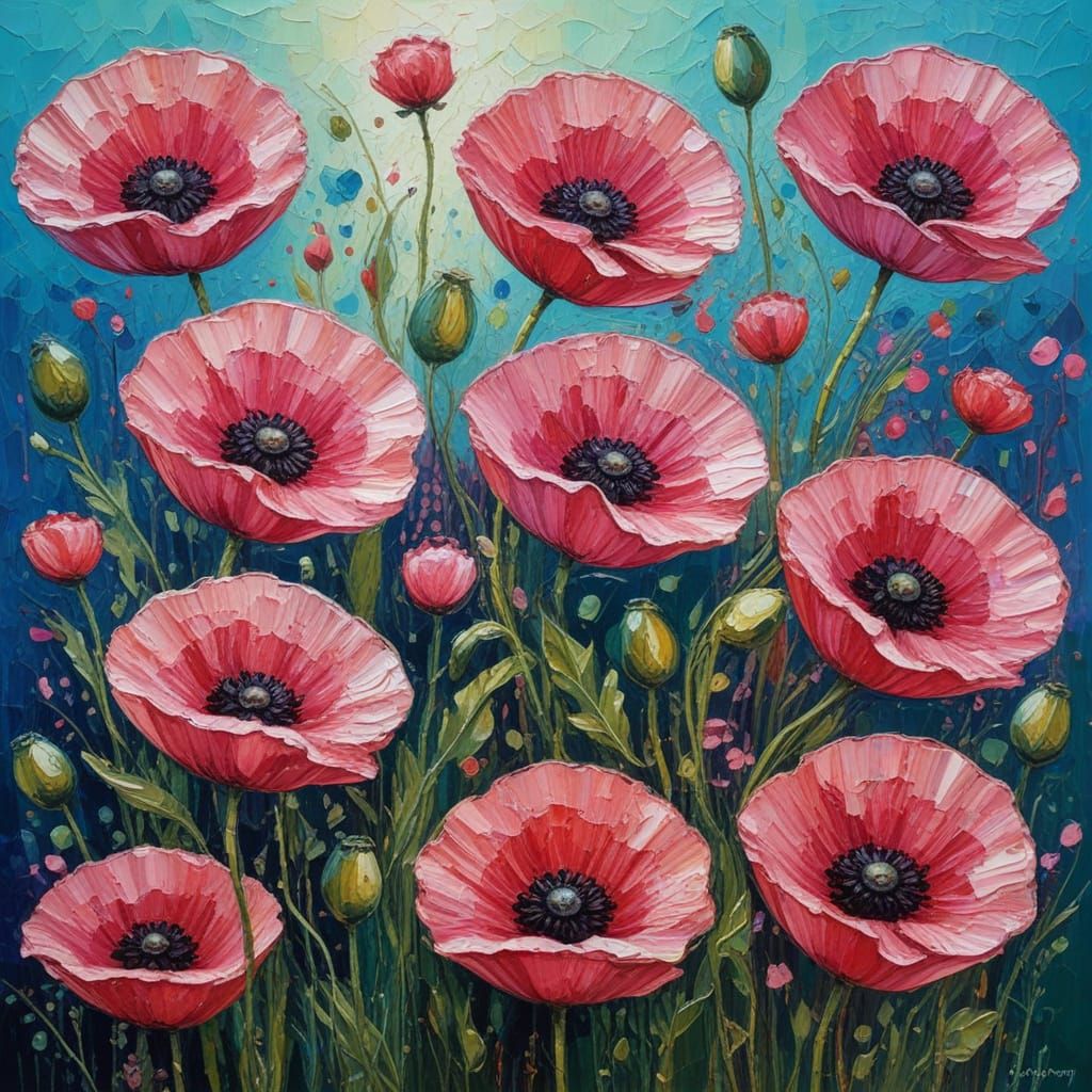 Vibrant Neo-Impressionist Poppies in Expressive Oil Painting