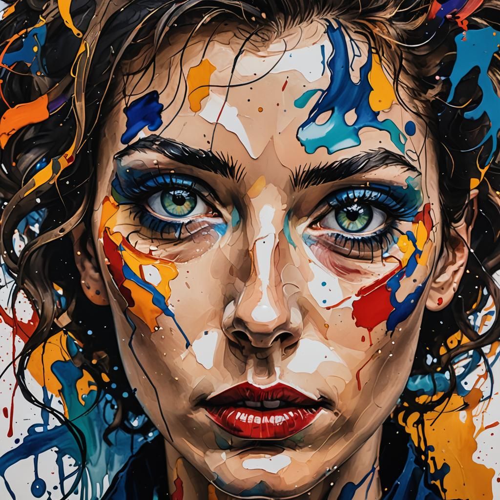 Expressionist Portrait with Bold Ink and Vivid Colors