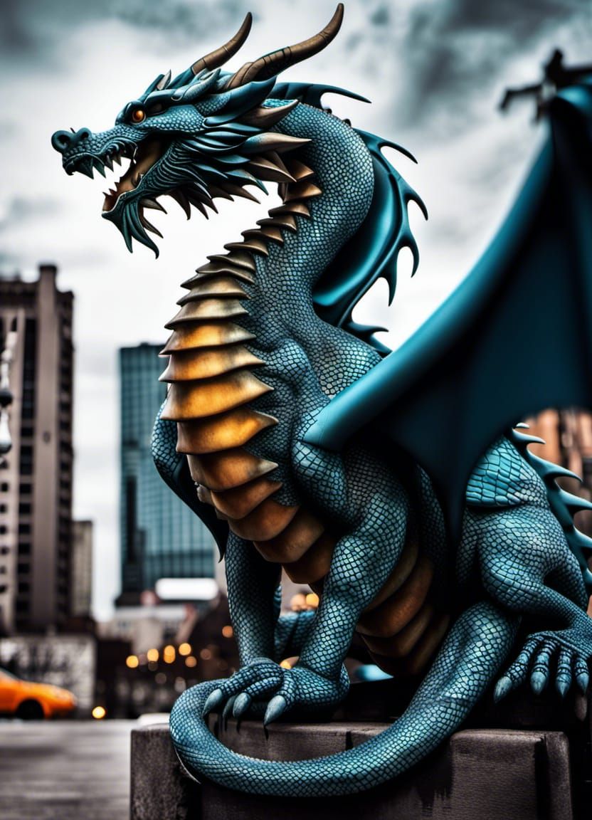 🌃 "Blue Dragon Statue by Moonshine: A Nighttime Marvel in t...