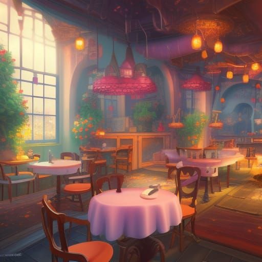 Cute Kawaii Cafe: Detailed Fantasy Concept Art
