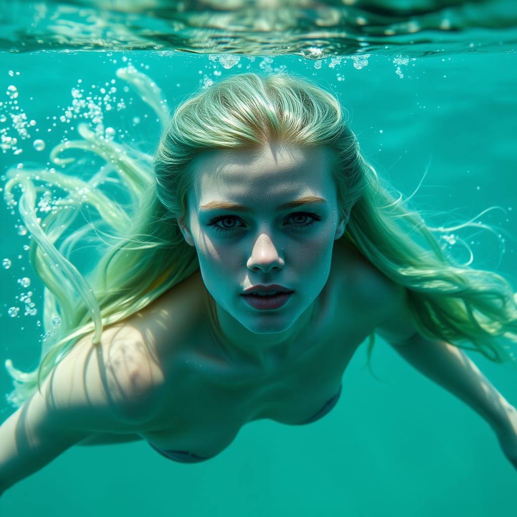 Mystical Mermaid Swims in Turquoise Waters