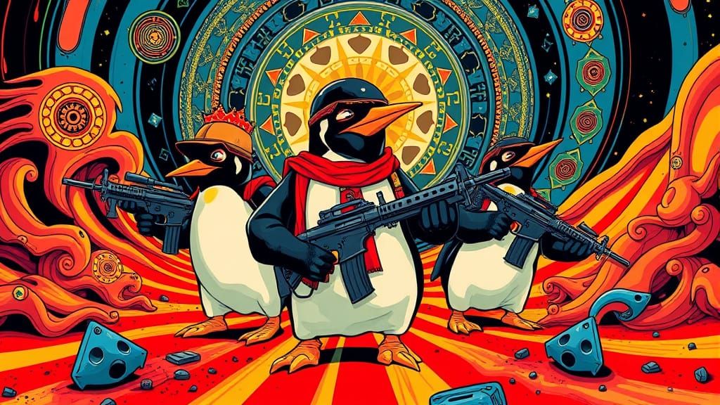 Psychedelic Poster Art: Penguins Invade the US in a Fractal ...