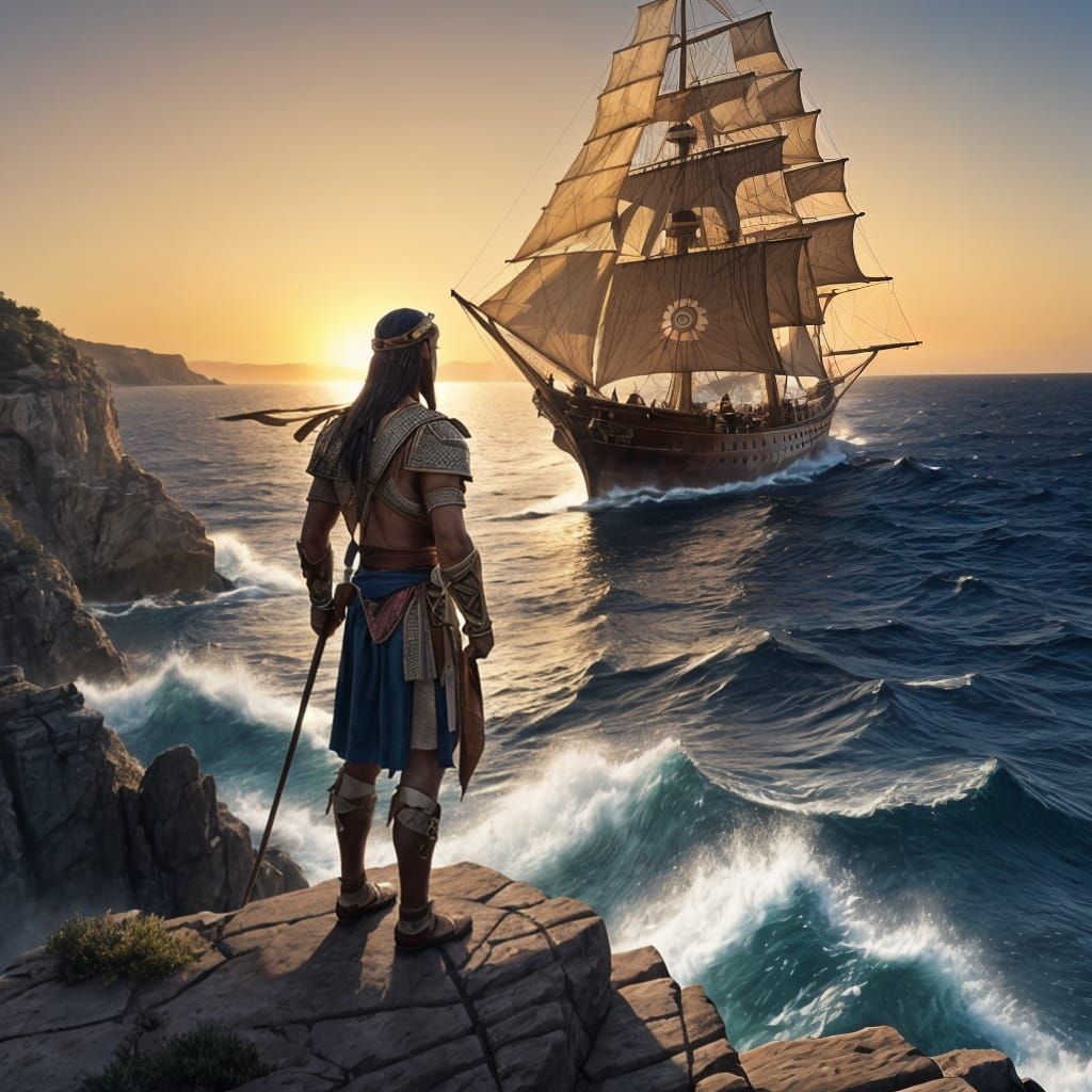Ancient Seafarer in Mediterreanean Artistic Style