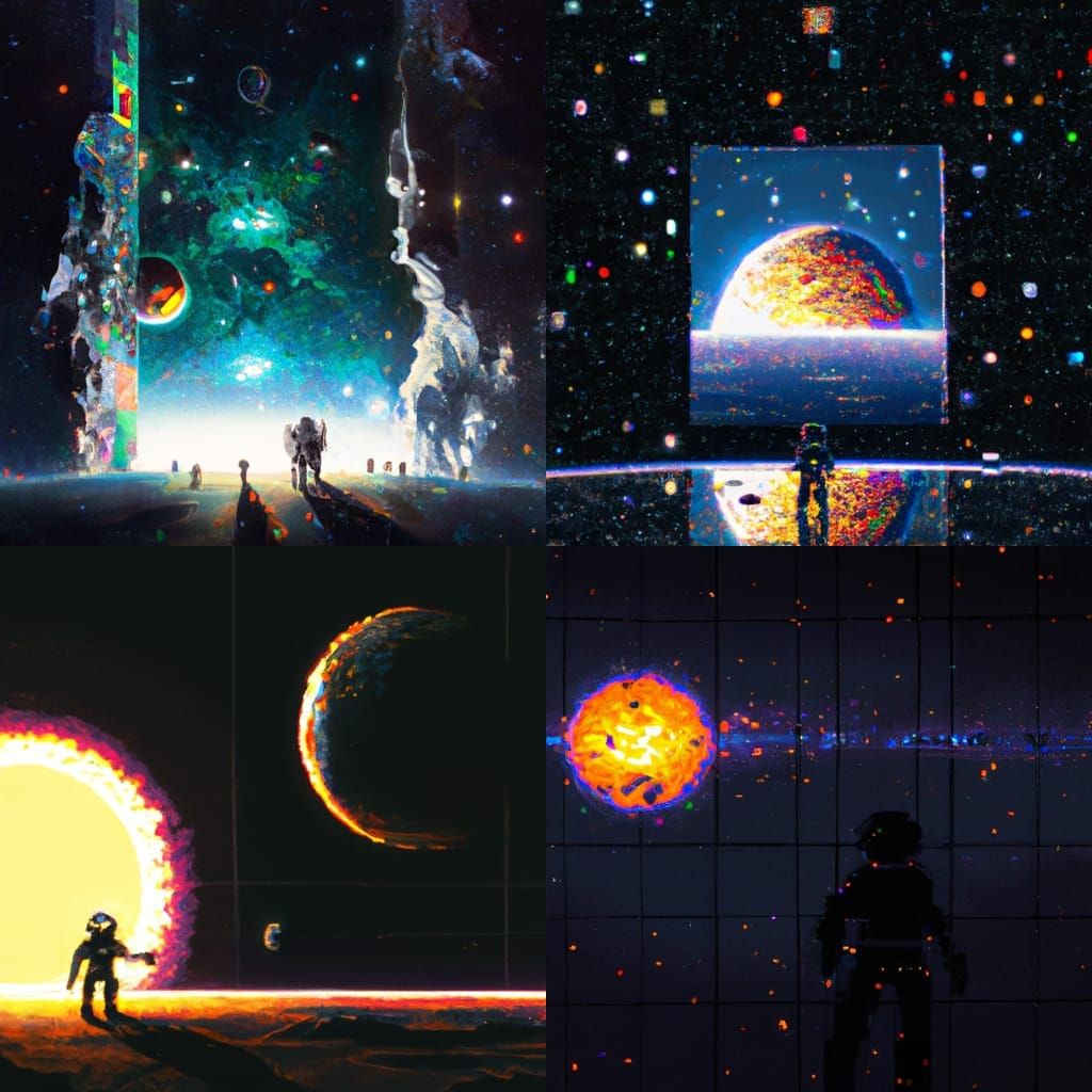 Astronaut in Space Solar Eclipse Pixel Art