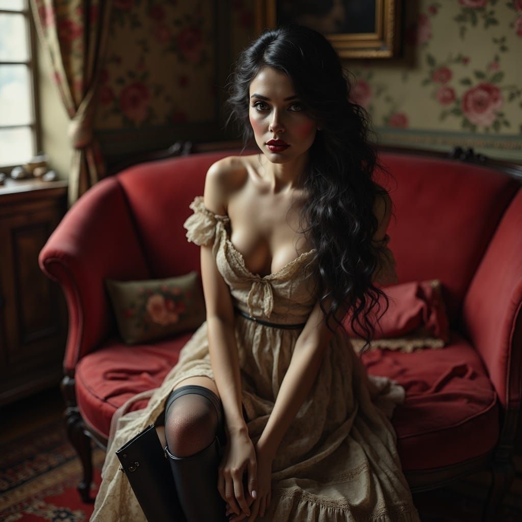 Vintage Pin-Up Beauty in Shabby Chic Boudoir