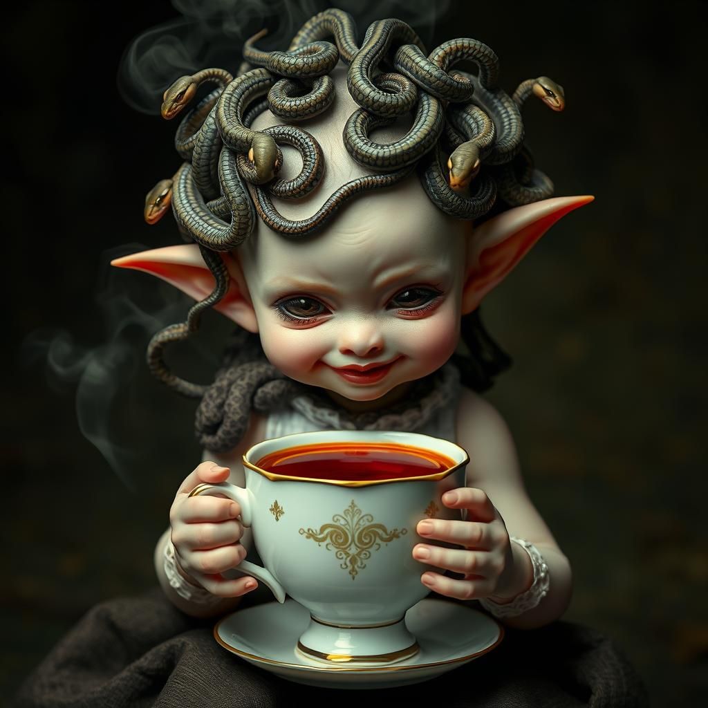 Surreal Baby Nosferatu with Snakes and Tea