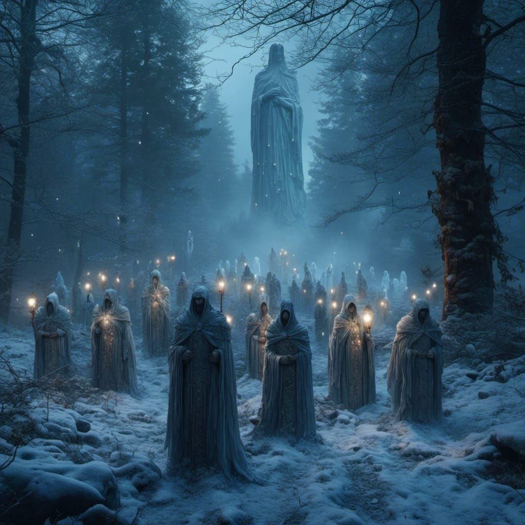 Ghostly Roman Legion in Dark Winter Forest