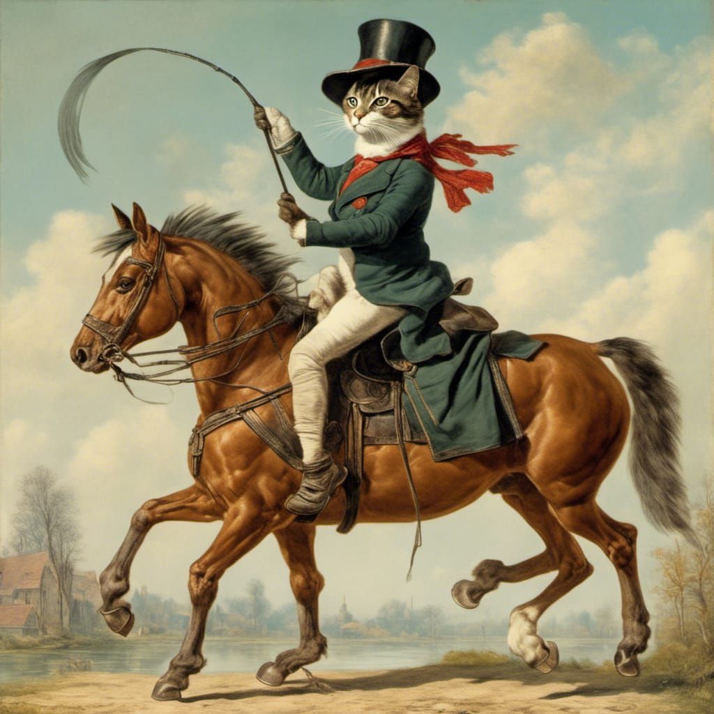 Cat in Boots Riding a Horse