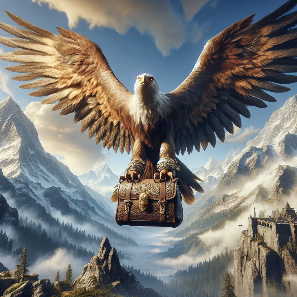 Majestic Eagle Soaring Above Mountain Temple
