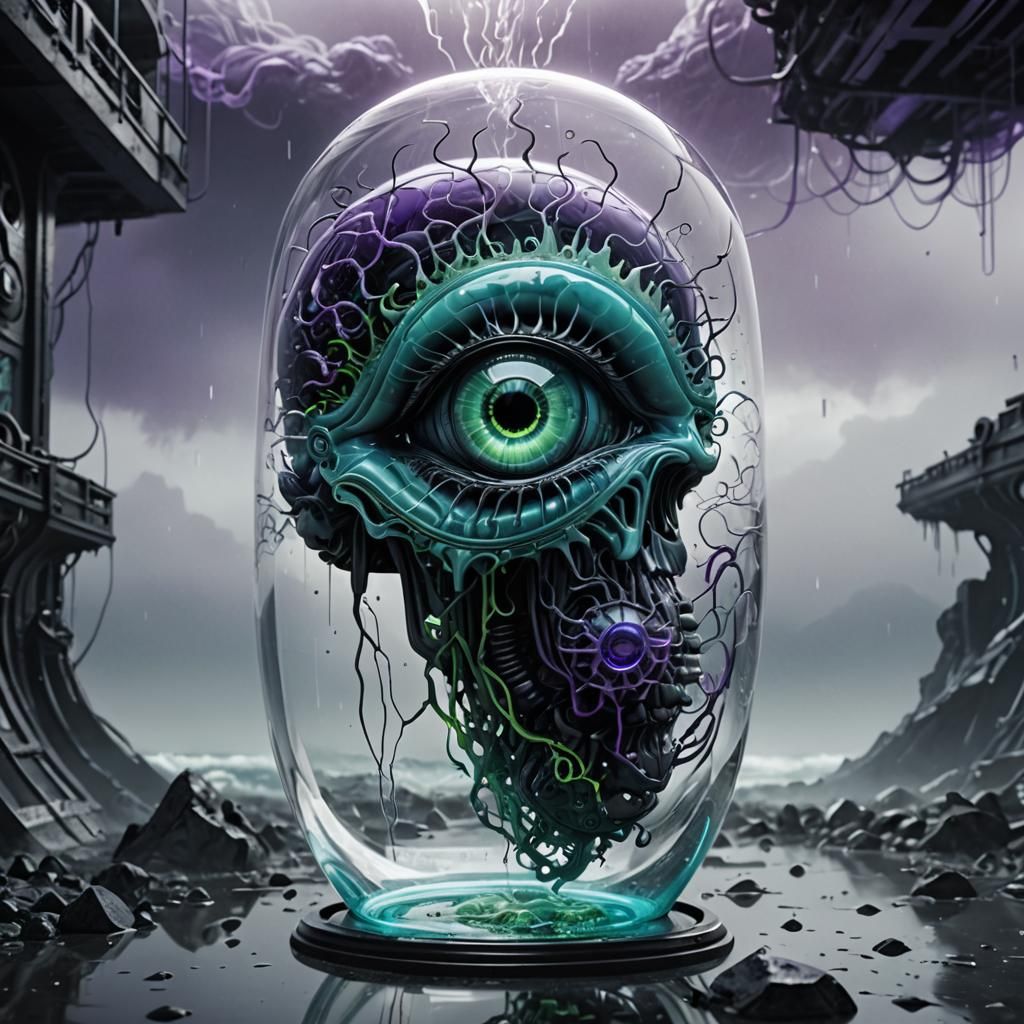 Glass AI Brain in Gothic Futurism 3D Render