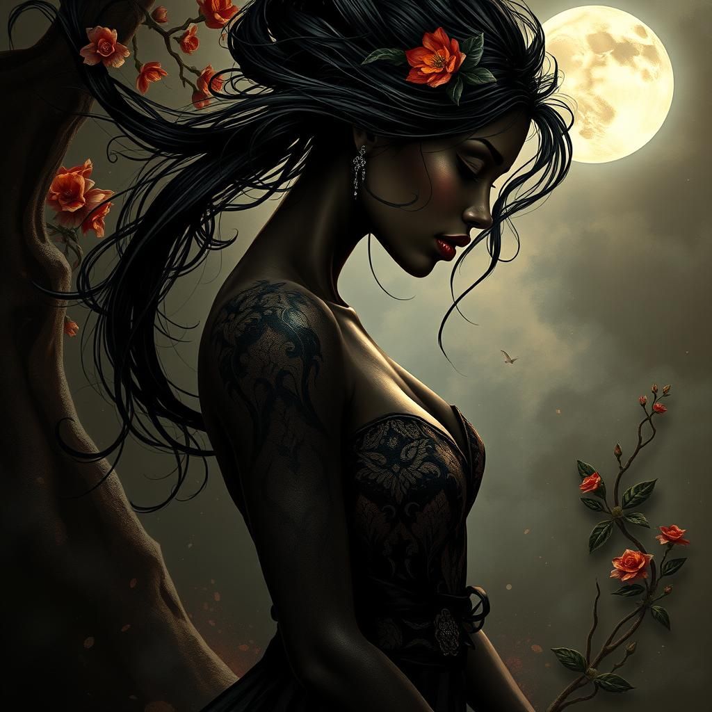 Enchanting Ebony Female in Romantic Mystique