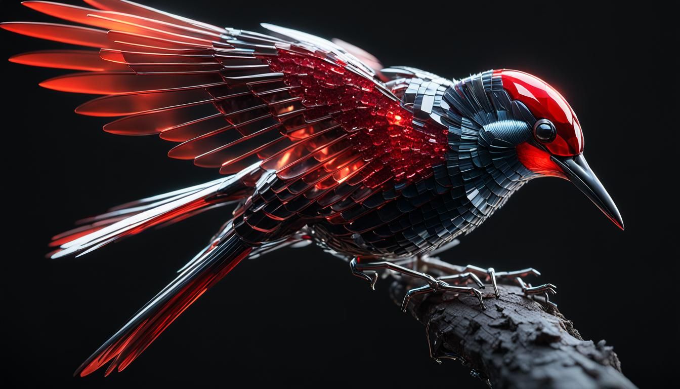 Futuristic Crystal Woodpecker with Mech Details