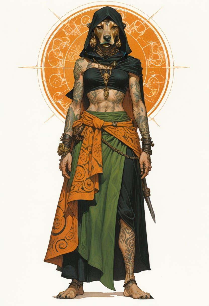 Fantasy Cultist Pirate Dog in Green Dress