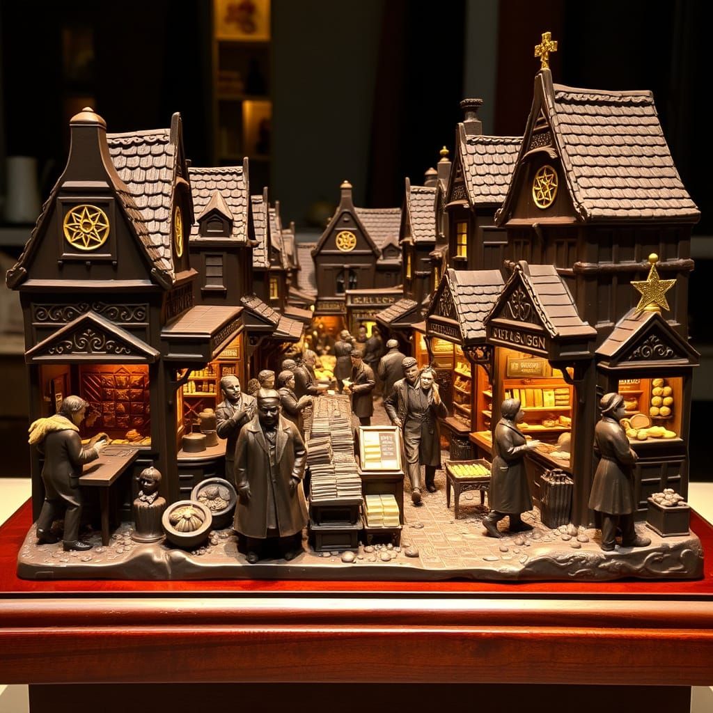 A chocolate sculpture of a bustling market in Poland in the ...