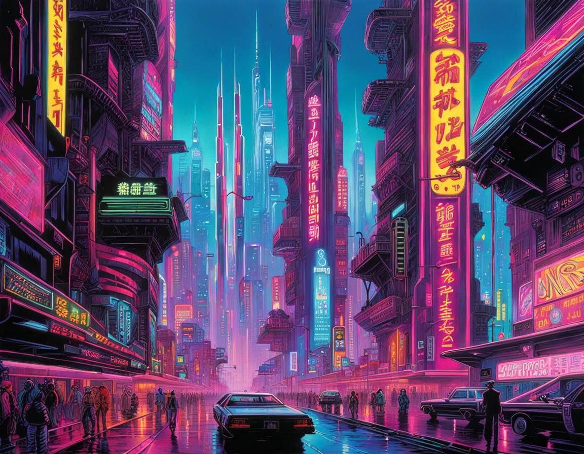 Retro Cyberpunk Cityscape in 1980s Style