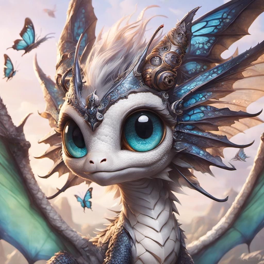 Anime Butterfly Dragon Portrait in Hyperreal Detail