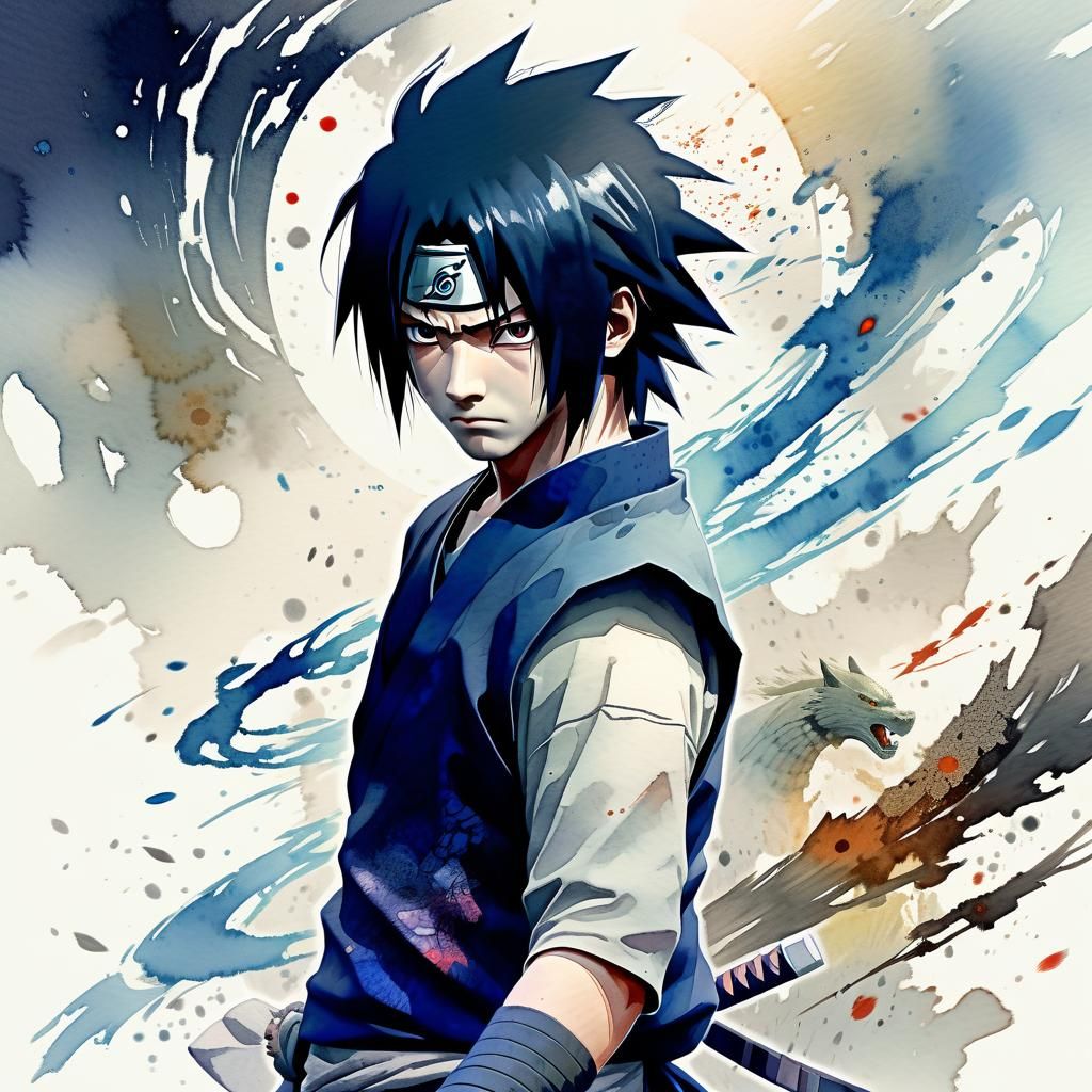 Sasuke Uchiha in Watercolour Wonderland Illustration