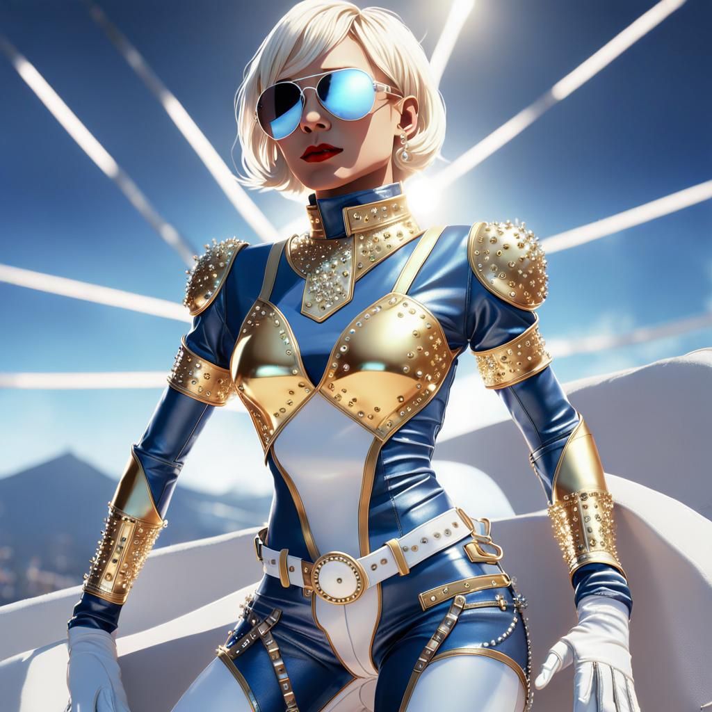 Confident Woman in White Leather Outfit, Anime Art