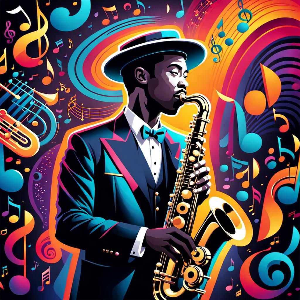 Vibrant Retro Jazz Musician Concept Art