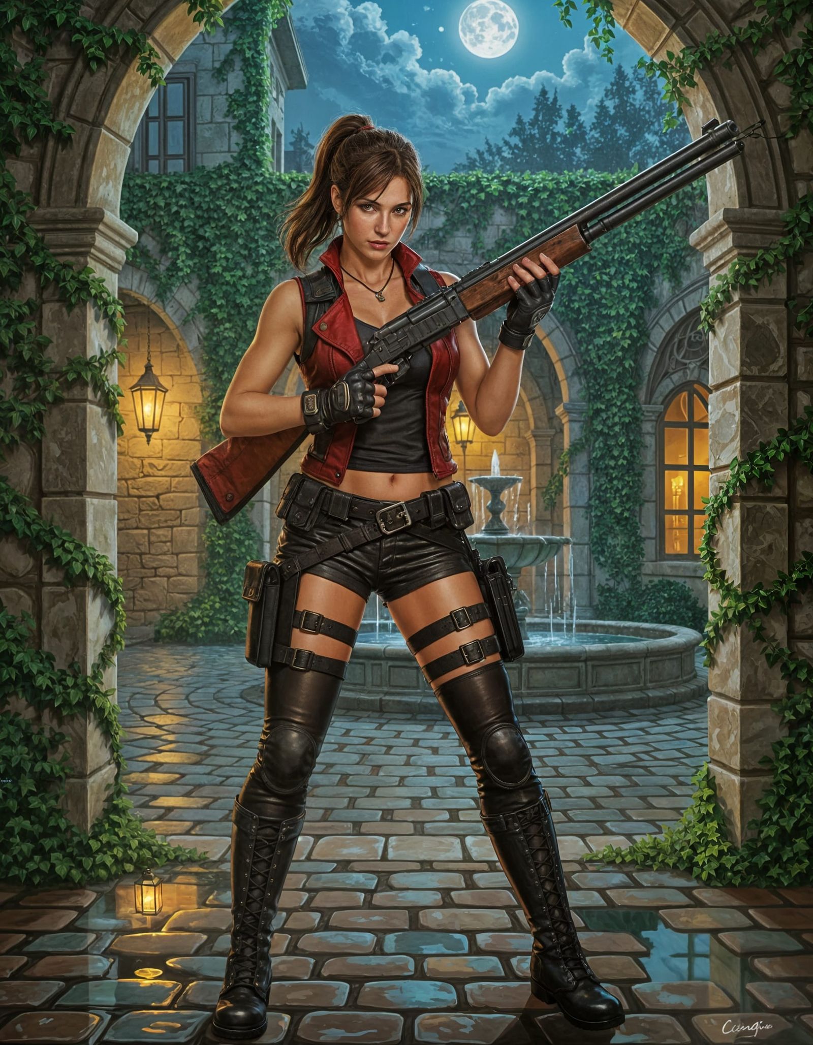 Impressionist Portrait of Claire Redfield with Shotgun