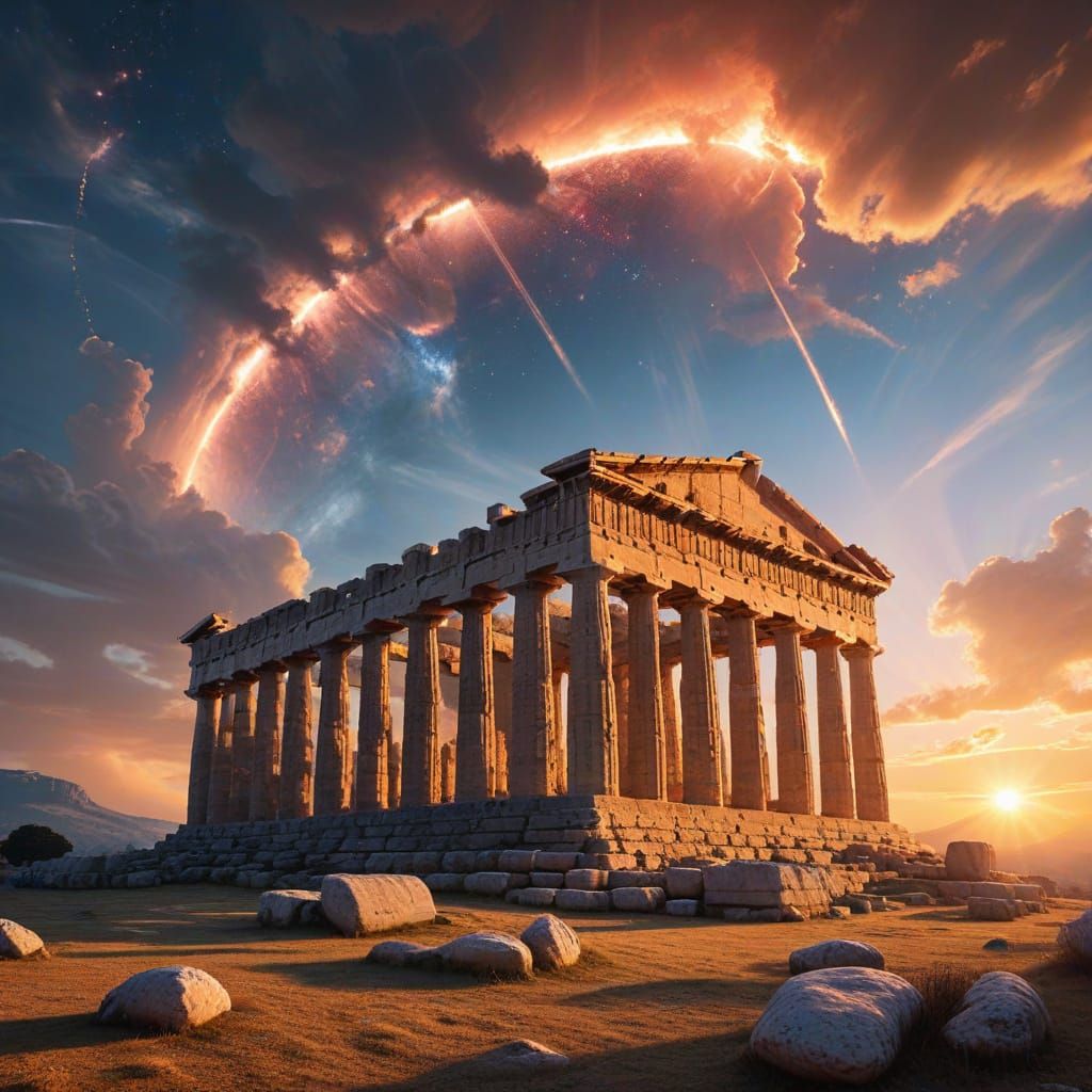 Ethereal Aura Over Ancient Greek Temple of Ares