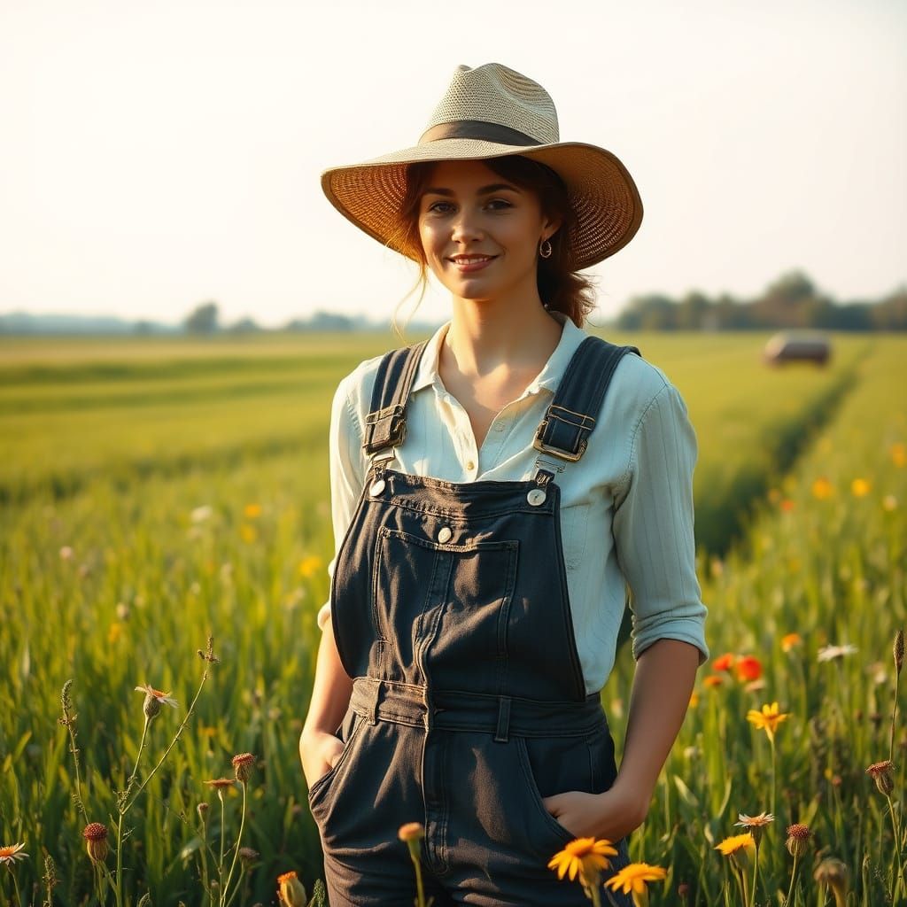 Farm Woman in Field, Impressionistic Style