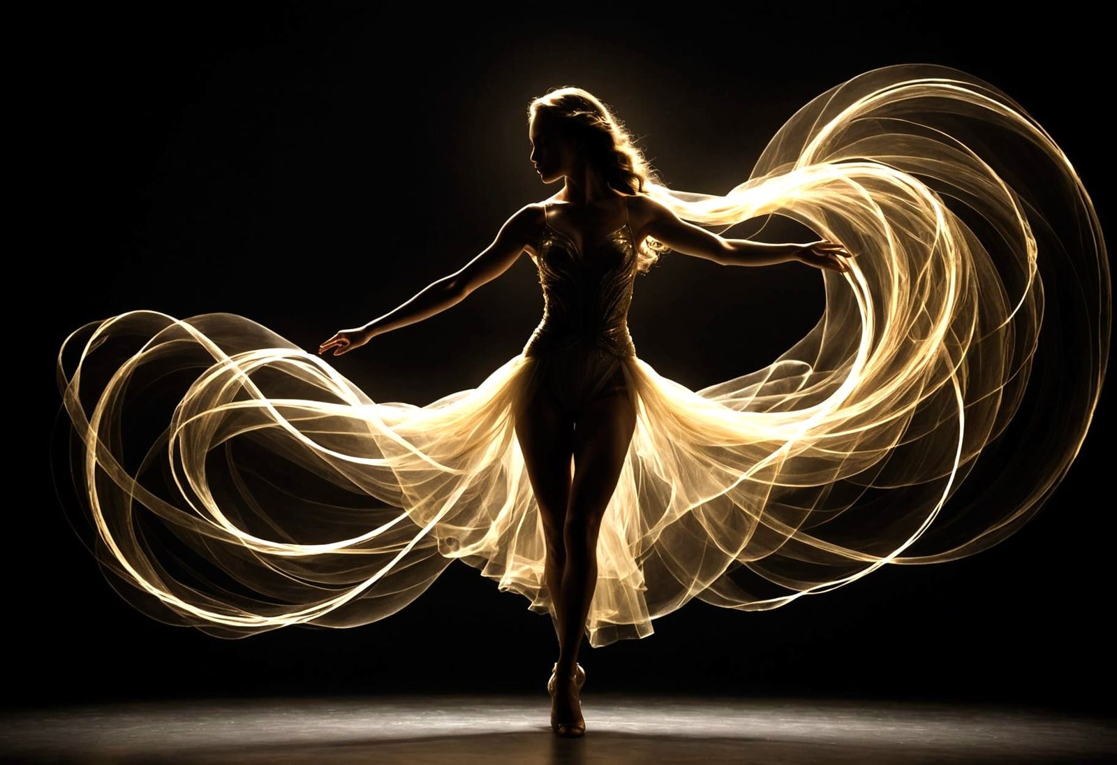 Dancer Silhouette in Light Ribbons