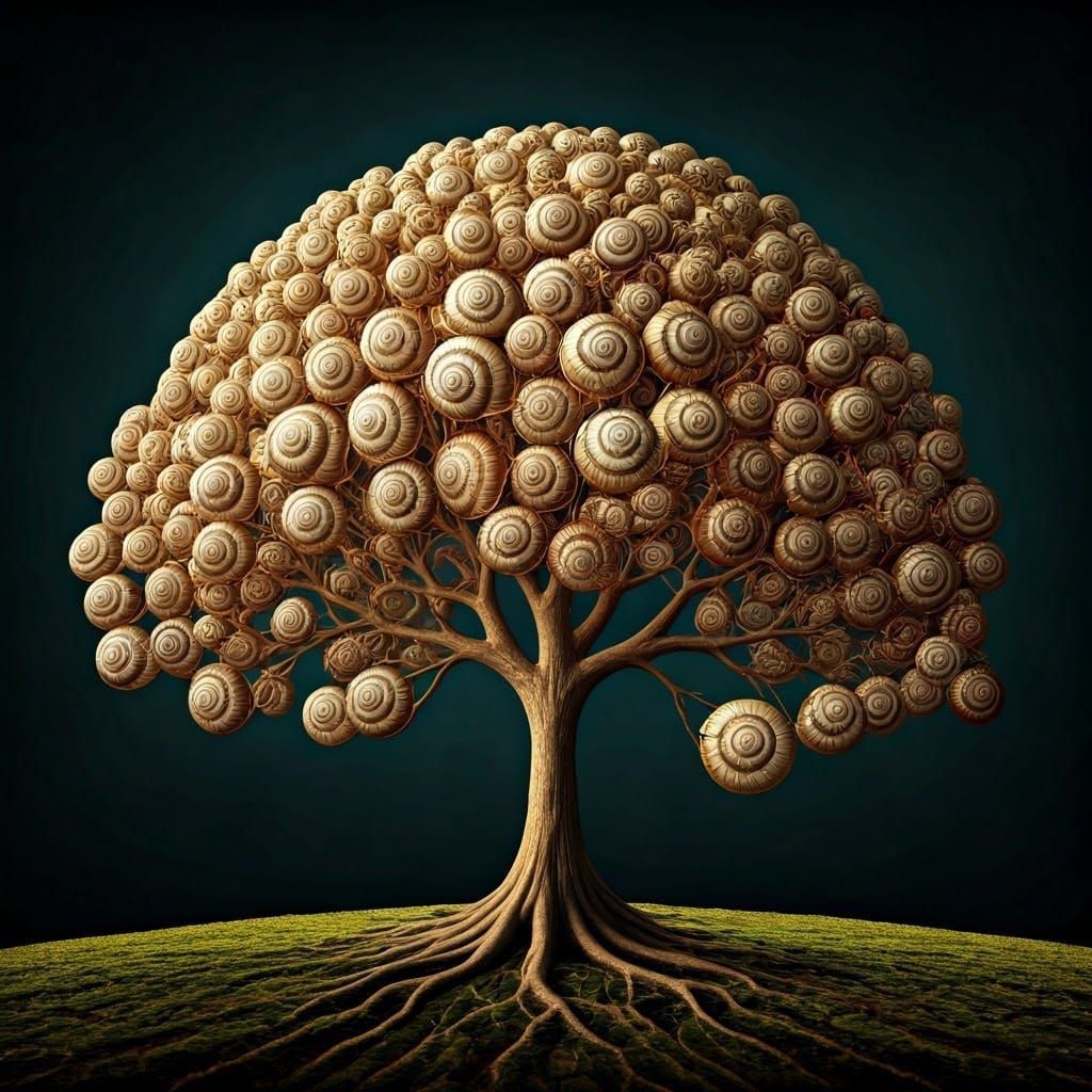 Surreal Snail Tree Digital Collage Art