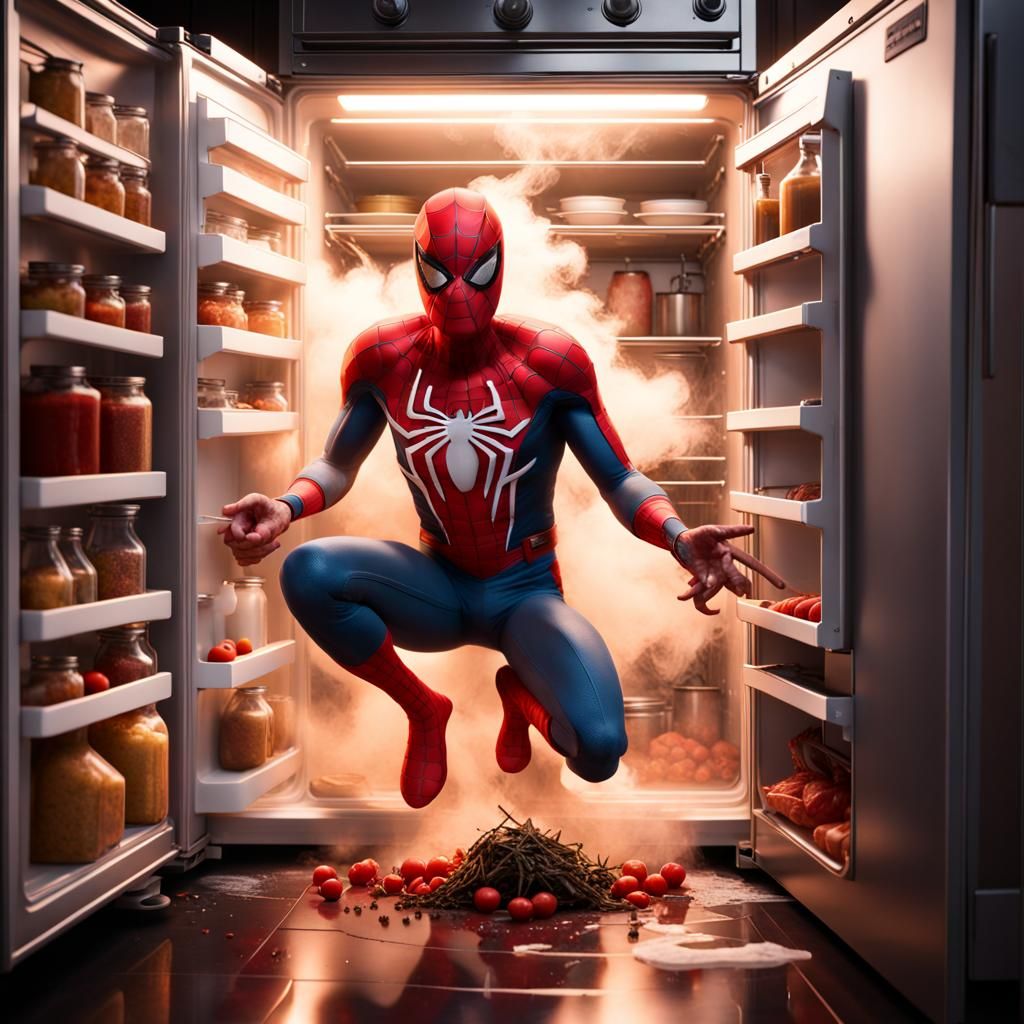 Spider-Man's Smoky Kitchen Mishap: Detailed Matte Painting
