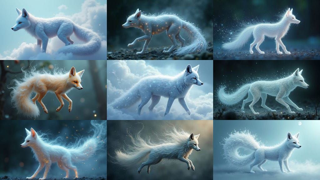 Mystical Nanite Fox Emerges from Celestial Fog