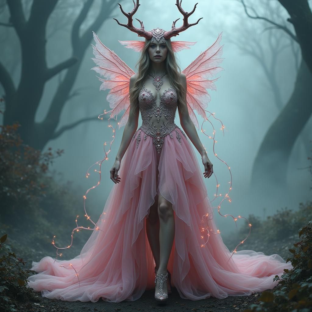 Mystical Fae Woman in Eerie, Magical Landscape