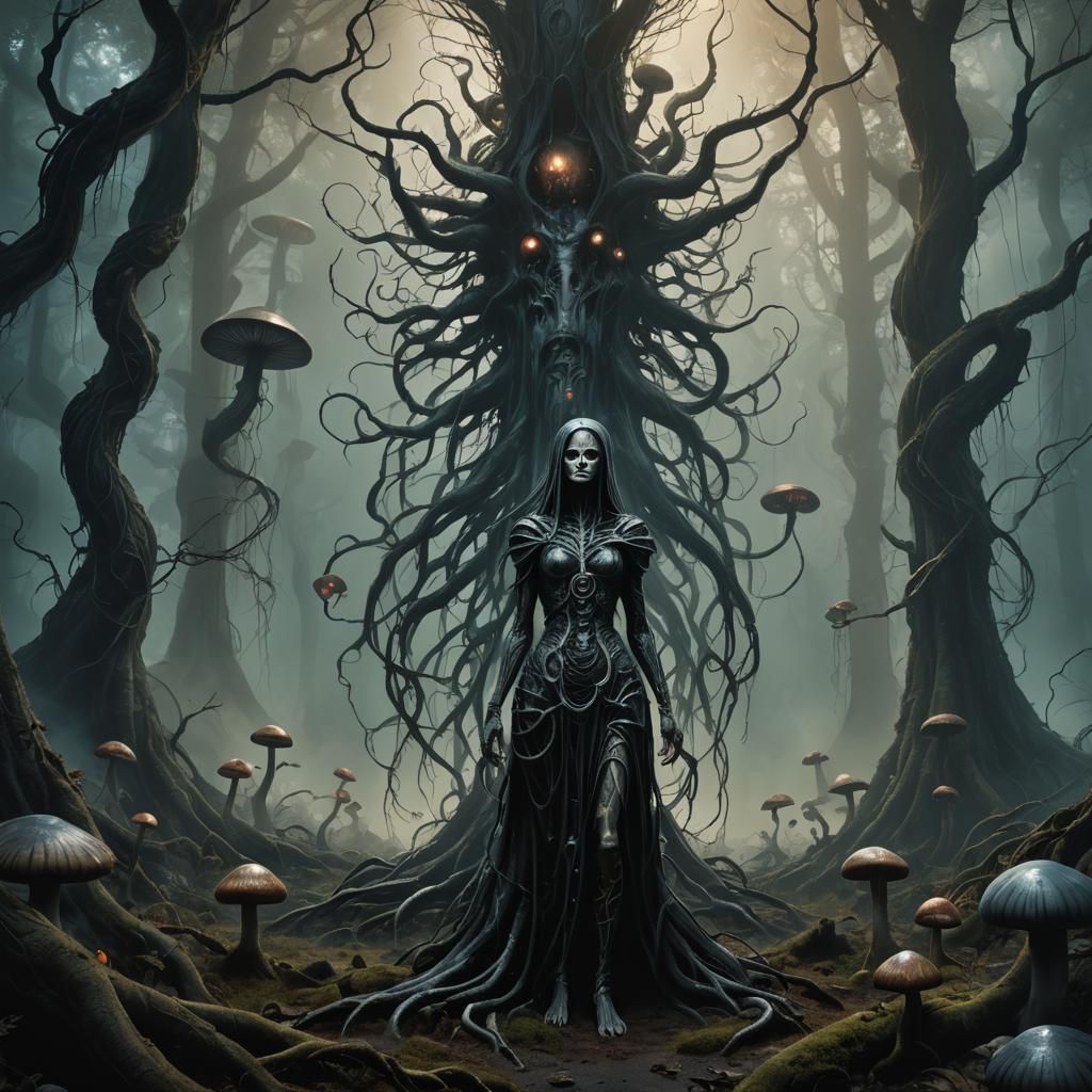Evil Mother in Mystical Forest: Dark Fantasy Art