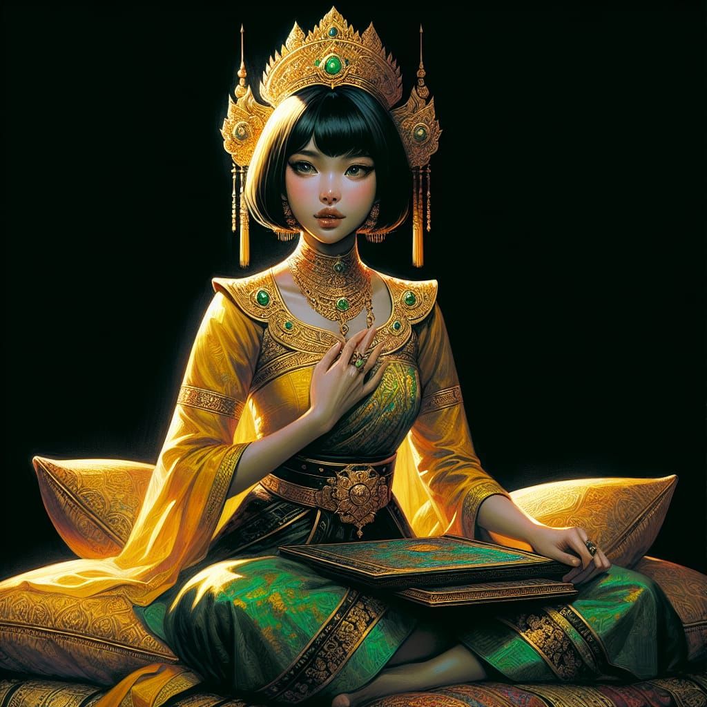 Burmese Royal Wet Nurse as Folk Goddess in Gouache