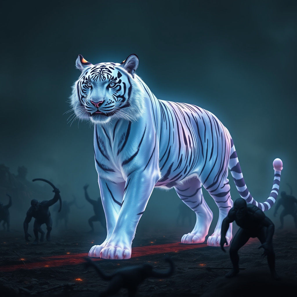 Ethereal Tiger Radiating Light on Battlefield