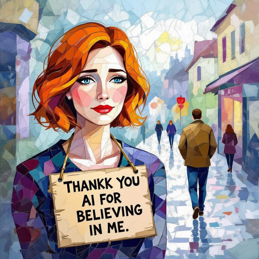 Thankful Woman Mosaic with AI Message