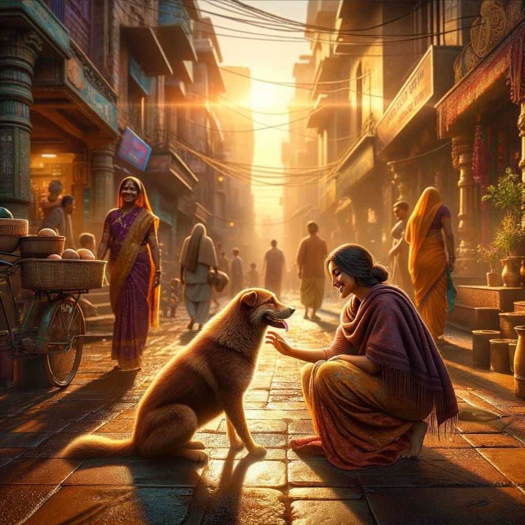 Golden Hour: Indian Street Dog Affection in Documentary Styl...