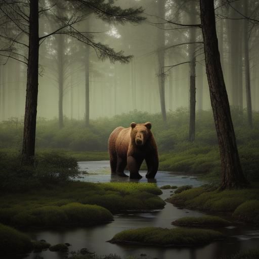 Brown Bear in Shrek-like Swamp: Wildlife Photography