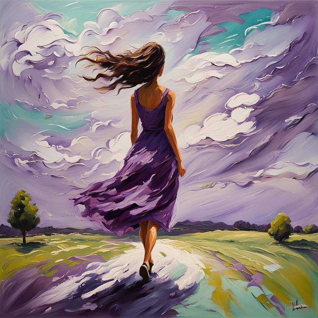 Woman in Purple Dress: Abstract Expressionist Impasto Painti...