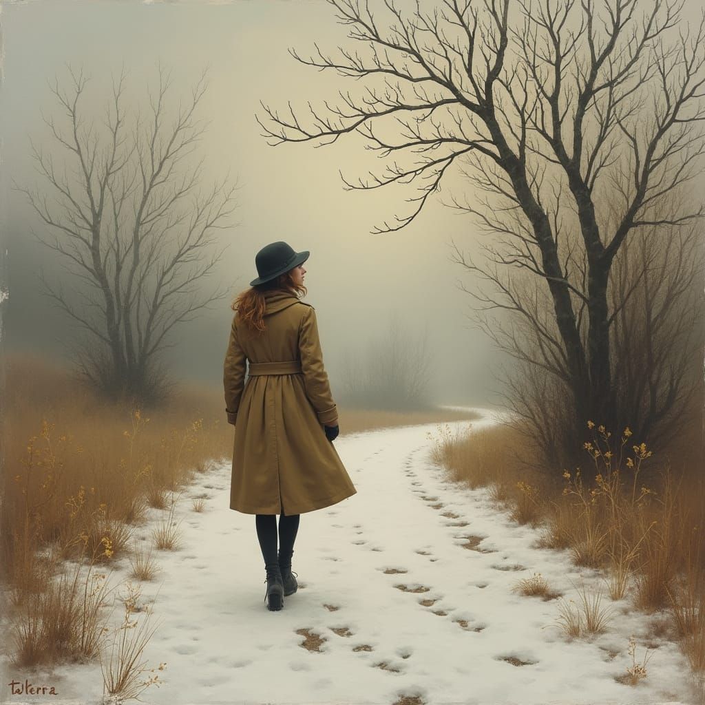 Winter Walk: Nostalgic Landscape Painting