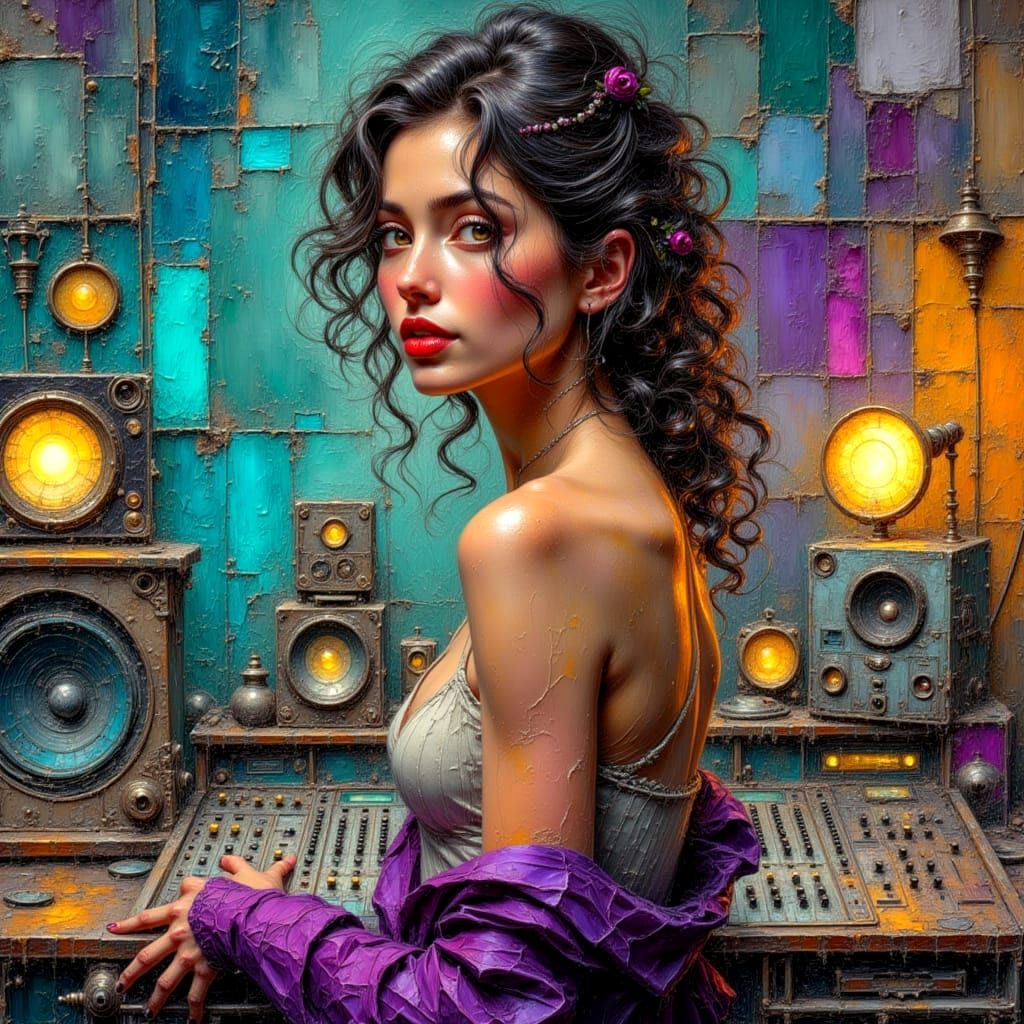 Intimate Recording Studio Portrait in Impasto Style