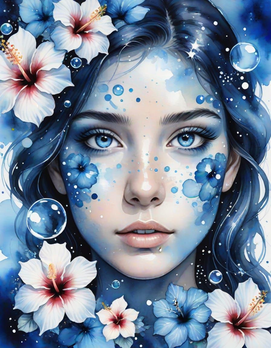 Sapphire Eyes in Watercolor Splash Art