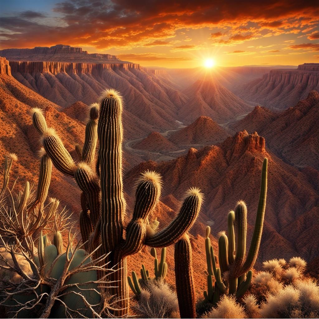 Desert Canyon Sunset: Golden Light on Western Landscape