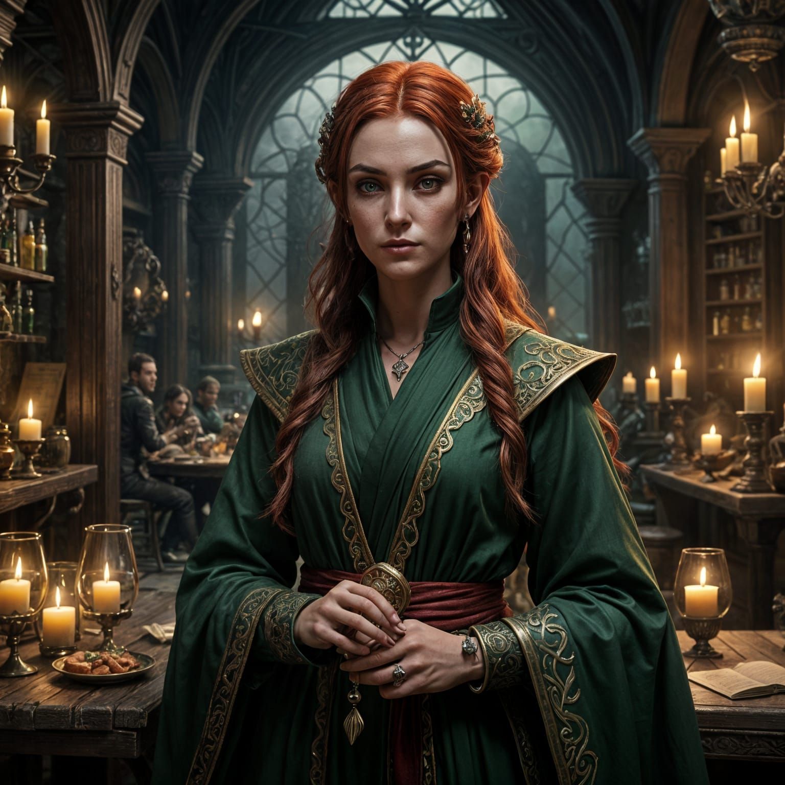 Elegant Elven Assassin in Lavish Green Robe
