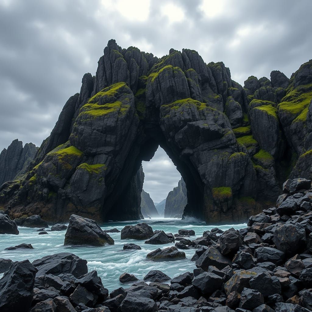 Dramatic Seascape with Rock Arch in Atmospheric Style