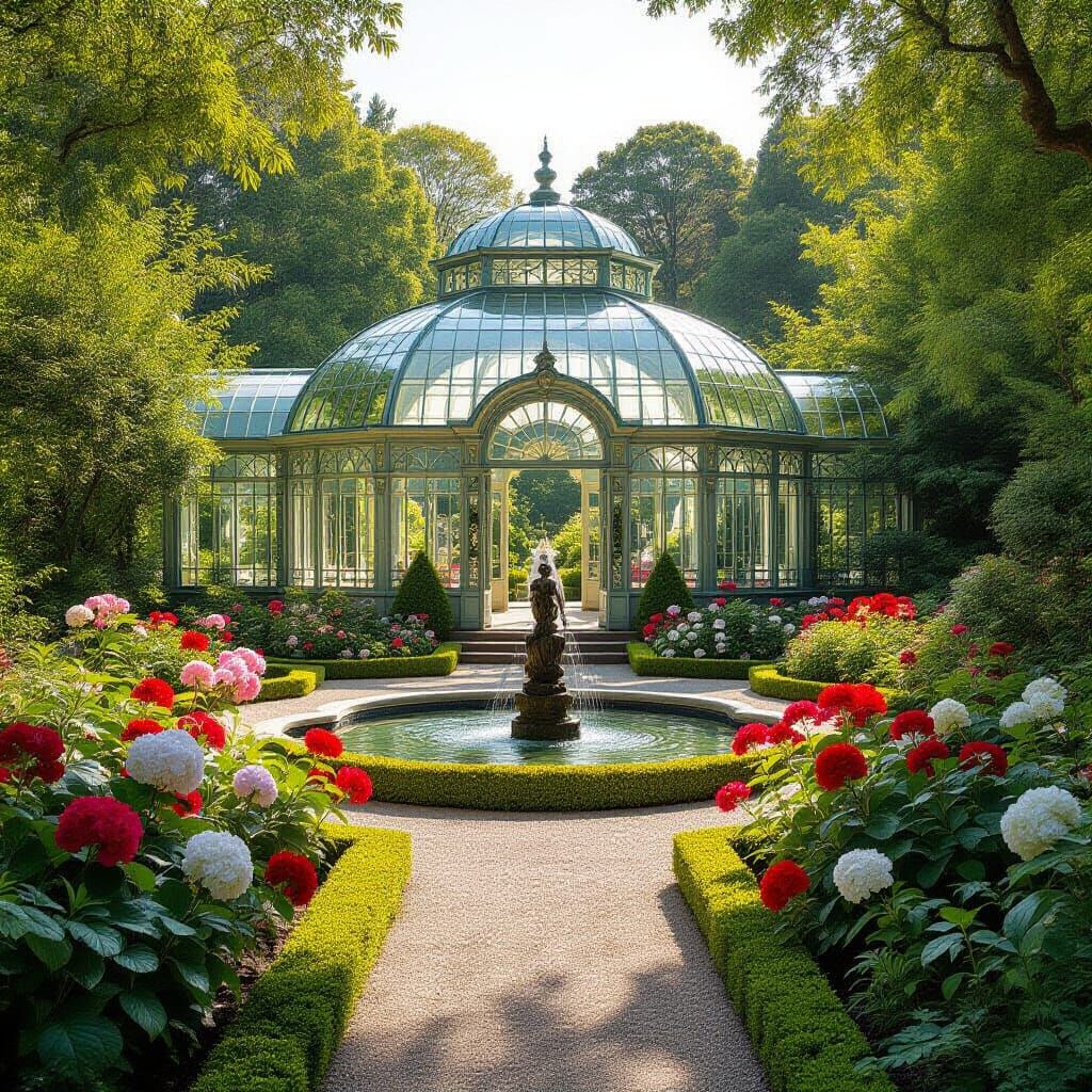 Art Deco Glasshouse in Sunny Japanese Garden